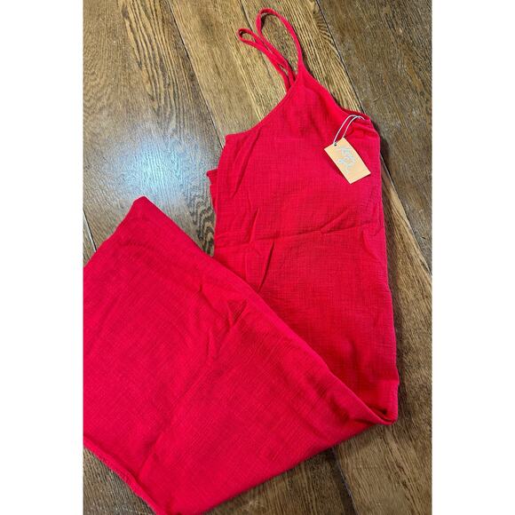 NWT! Kona Sol Red Krinkle Cotton Long Cover Up Tie Back Sz XL - Picture 8 of 9